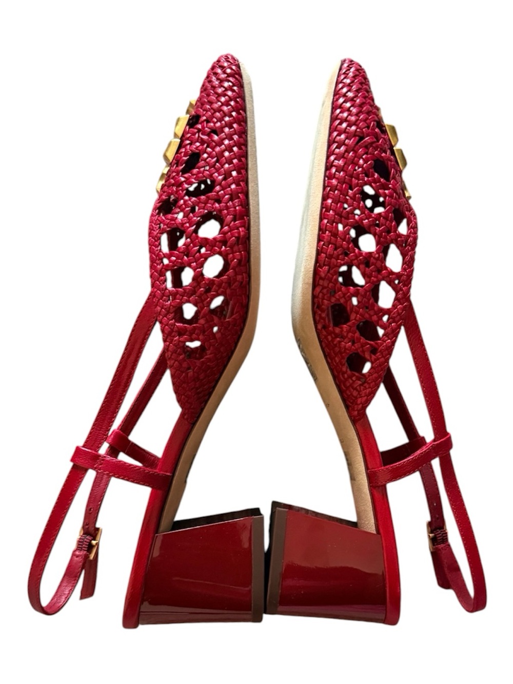 Tory Burch Fuchsia Laser-Cut Slingback Flats with Gold Emblem - Picture 2 of 3